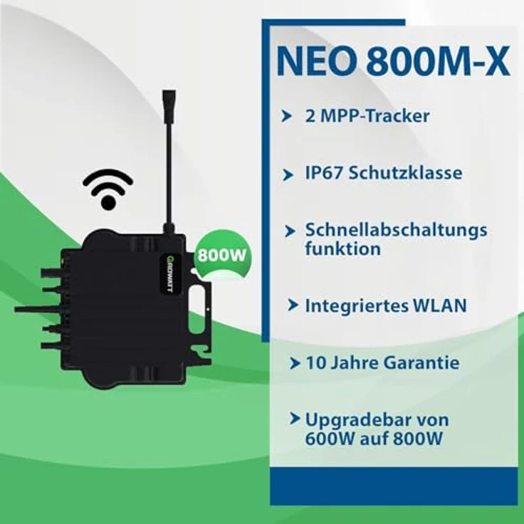 EPP.Solar® Growatt NEO Wechselrichter 800M-X | PV WIFI Wechselrichter für Balkonkraftwerk, hohe Effizienz bis zu 97,3%, unterstützt PV-Kapazitäten von 320W bis 540W+, integriertes WiFi und AC-seitiger SPD – Bild 3