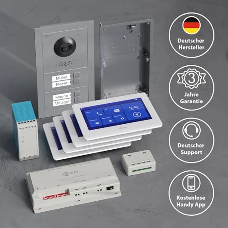 Goliath Intercom Basic-Line Video-Türsprechanlage mit 170° HD Kamera, 7 Zoll Monitor, 2-Draht Technologie, erweiterbar für 4-Familienhäuser, weiß/schwarz – Bild 6
