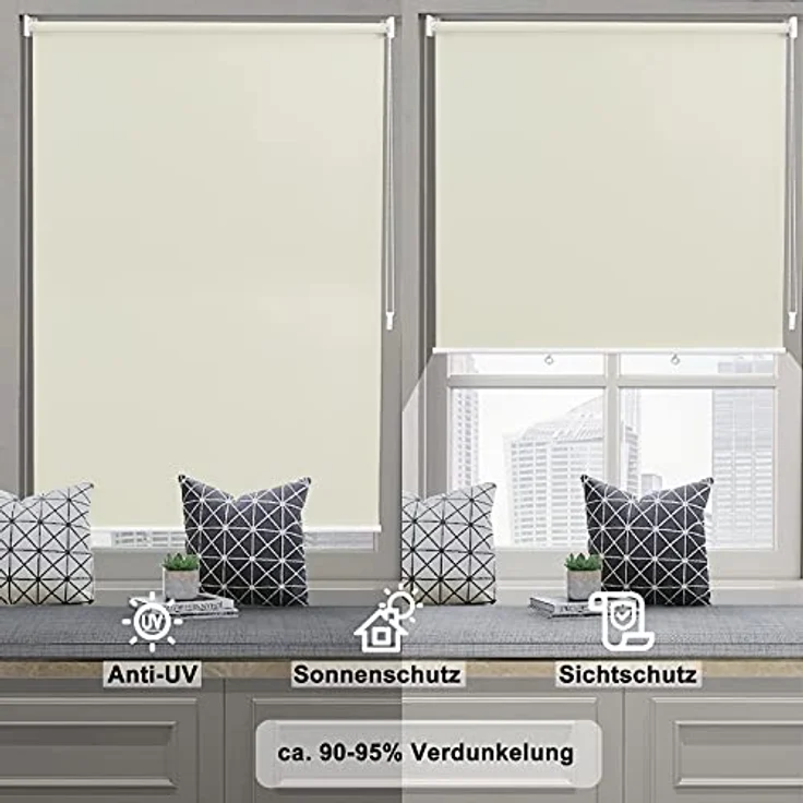 WOLTU Außenrollo Senkrechtmarkise Balkonrollo Outdoorrollo Sichtschutzrollo Wetterfest Sonnenschutz UV Schutz, Vertikal Sonnensegel Reflektierende Thermofunktion für Fenster & Türen, Beige 100x140 cm – Bild 5