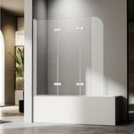 Hopibath Duschwand für Badewanne faltbar Badewannenaufsatz Glas, 6mm beidseitig NANO Glas, 180º Faltwand 3 teilig, 140x140, 130x140, 120x140cm, Links- und Rechtsmontage