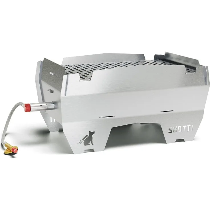 SKOTTI Gasgrill Skotti Grill Set mobiler Gasgrill mit 1 Liter Boks und Tragetasche, tragbarer Edelstahl Campinggrill, leicht und einfach zu reinigen, Stainless