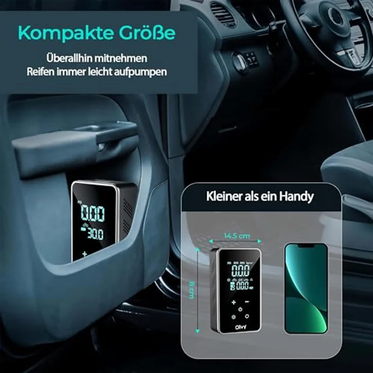 Olvy Elektrische Luftpumpe, Tragbare Reifenpumpe mit 7000 mAh Akku für schnelles Aufpumpen, universelle Kompatibilität – Bild 3