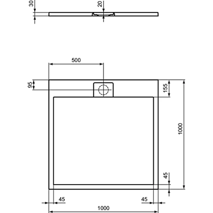 Ideal Standard Ultra Flat S i.life Duschwanne, quadratisch, 100 x 100 cm, Kunstharz, rutschfest, mattes Finish, weiß, versteckter Abfluss – Bild 2