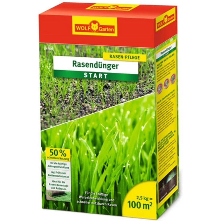 WOLF-Garten Rasen-Starter-Dünger LH 100 2,5 kg Rasendünger für 100 m² Rasenfläche – Bild 1