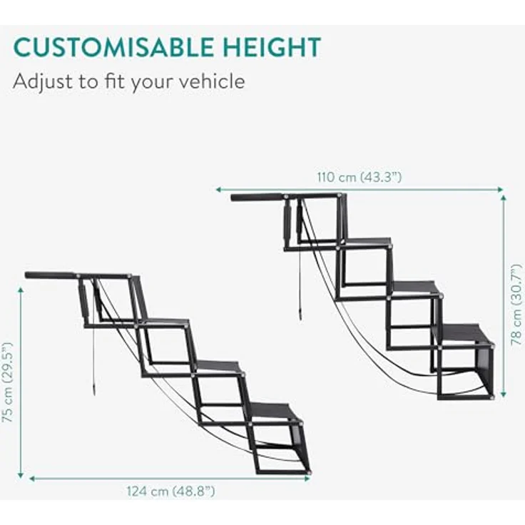 Navaris Faltbare Auto-Hundetreppe - 4 stufige Hundetreppe - Stabile Hundeleiter - Mit Tragetasche - 36 cm breit - Schwarz – Bild 3