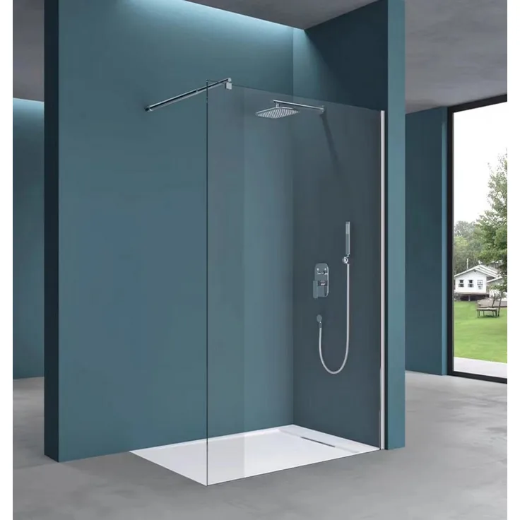 Teico Duschwand Duschabtrennung mit Stabistange 7,94mm ESG Glas 1000x2000 mm, Sicherheitsglas, Glas