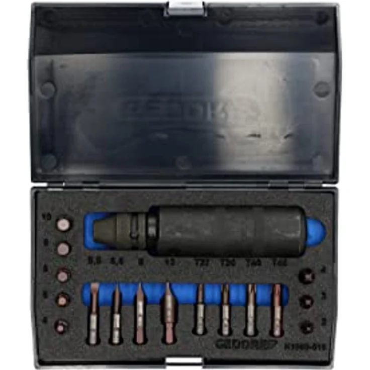 Gedore Schraubenausdreher-Set 6654600, Hammerbetätigung, Schlitz-, Kreuzschlitz-, Innensechskantschrauben, Kunststoffkasten, 200 x 120 x 38 mm – Bild 1