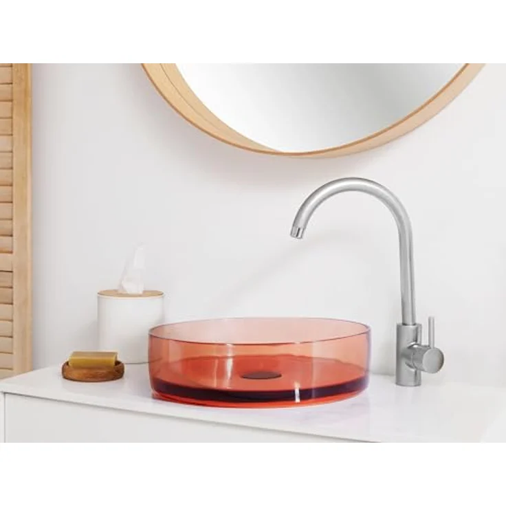 Beliani Tolosa, elegantes Aufsatzwaschbecken aus hochwertigem Mineralwerkstoff, 360 mm, mit Klick-Klack-Stöpsel – Bild 2