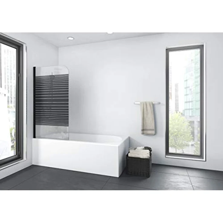 Marwell Black Lines Badewannenaufsatz 125 x 140 cm Duschwand für Badewanne 1-teilig faltbar in matt schwarz - Duschabtrennung aus 4 mm starken Einscheibensicherheitsglas – Bild 2