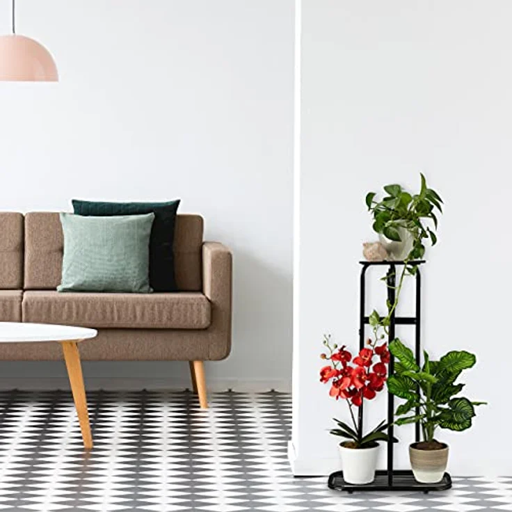 relaxdays Blumenständer Metall Blumentreppe 4 Etagen, Schwarz - Pflanzenregal aus pulverbeschichtetem Stahl, vielseitig einsetzbar für Wohnzimmer, Balkon und Garten – Bild 3