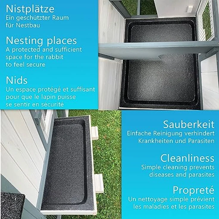 NYVI Hasenstall mit Auslauf - XXL Kleintierstall mit Gehege - PVC Dach - Winterfest & Wetterfest für Draußen - Einfache Montage, Langlebig - Outdoor Kaninchenstall 203x85x53cm Grau - Preisvergleich – Bild 4