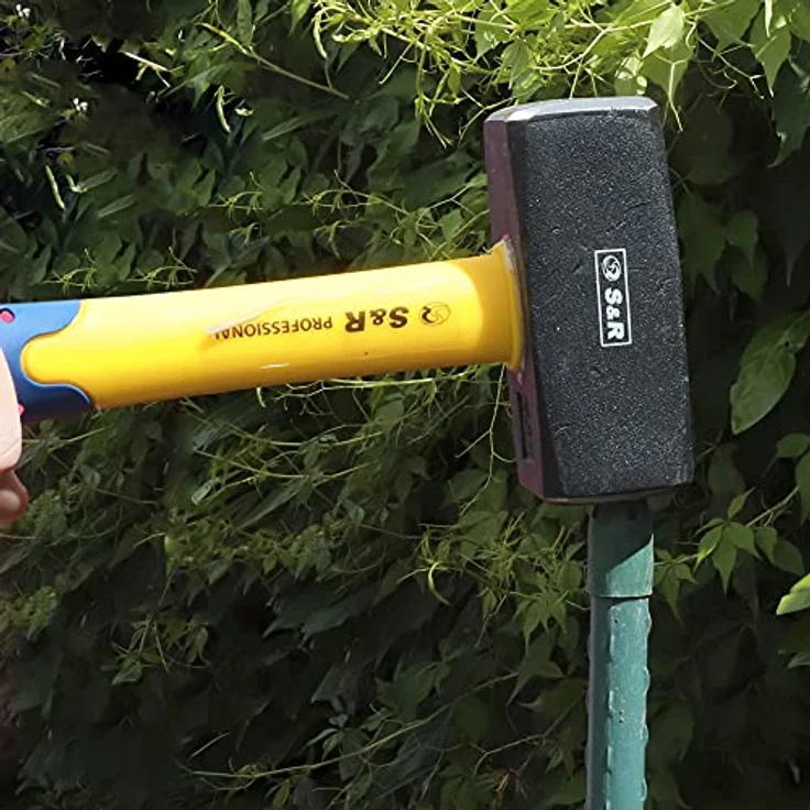 S&R Fäustel 2000 Gramm, Hammer mit gummiertem rutschfestem Fiberglasstiel aus hochwertigem Schmiedestahl C50, schwarz – Bild 5