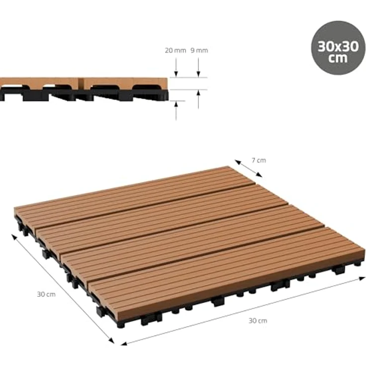 Terrassenfliesen 30x30 cm 11er Set für 1m² Hellbraun aus WPC – Bild 8