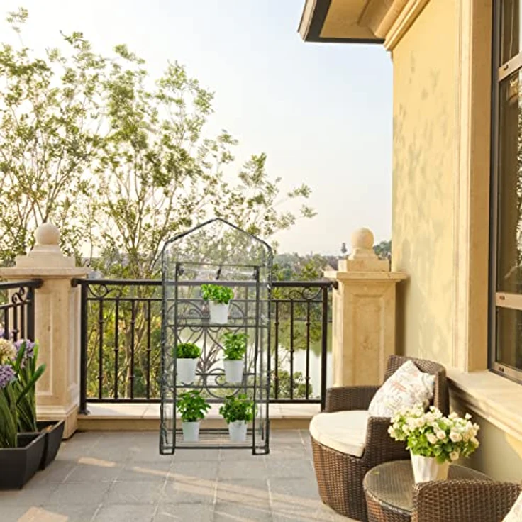 Relaxdays Gewächshaus Balkon, PVC-Folie, Stahl, HxBxT: 126 x 59 x 37 cm, Foliengewächshaus 3 Ebenen, schwarz/transparent – Bild 2