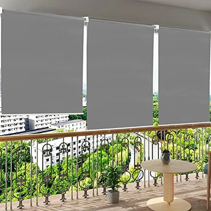 WOLTU Außenrollo Senkrechtmarkise Balkonrollo Outdoorrollo Sichtschutzrollo Wetterfest Sonnenschutz UV Schutz Vertikal Sonnensegel Reflektierende Thermofunktion für Fenster&Türen, Dunkelgrau 100x240cm – Bild 2