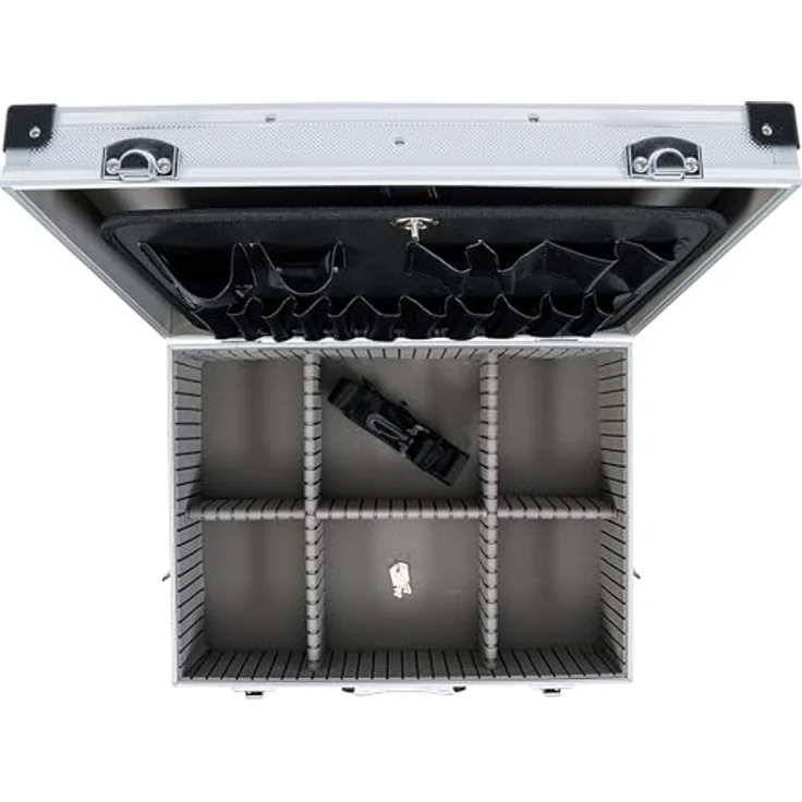 BGS TECHNIC Aluminium Werkzeugkoffer 460 x 340 x 150 mm, mit 4-facher verstellbarer Unterteilung und Tragegurten – Bild 4