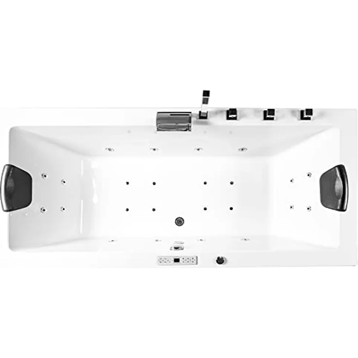 BASERA Basera® Indoor Whirlpool Badewanne Naxos Classic 150 x 75 cm, hochglanzweiß, mit 24 Massagedüsen, LED-Farblichtambiente und Bluetooth-Radio – Bild 2