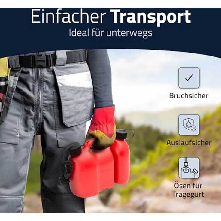 hünersdorff PROFI Doppelkanister - Kombikanister für Kraftstoff und Öl mit Kindersicherung und Auslaufrohr, 3 + 1,5 Liter, rot, UN-Zulassung, Made in Germany – Bild 4