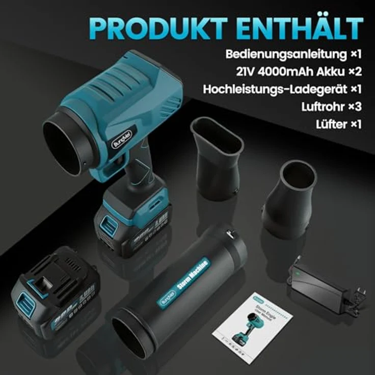 Bundviel Akku-Laubbläser Turbo Gebläse 80m/s Jet Fan, batteriebetrieben, 2x 21V 4000mAh Akkus, blau – Bild 9