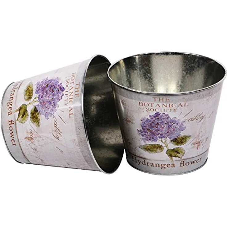 UNUS 2er Set Blumentopf Pflanzentopf Zink Hortensie Übertopf 21cm blau