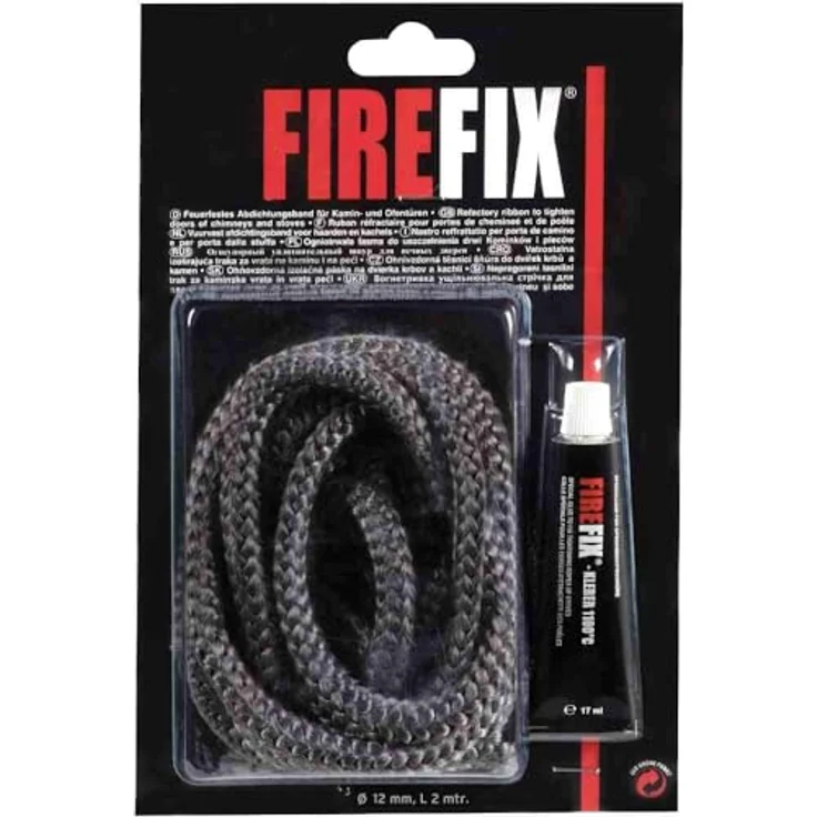 FIREFIX FIREFIX 2046 Keramikkordel ø 12mm grau, 2m Dichtschnur für Kaminofen, hitzebeständig bis 1100 °C, Rundkordel mit Kleber 17ml – Bild 1