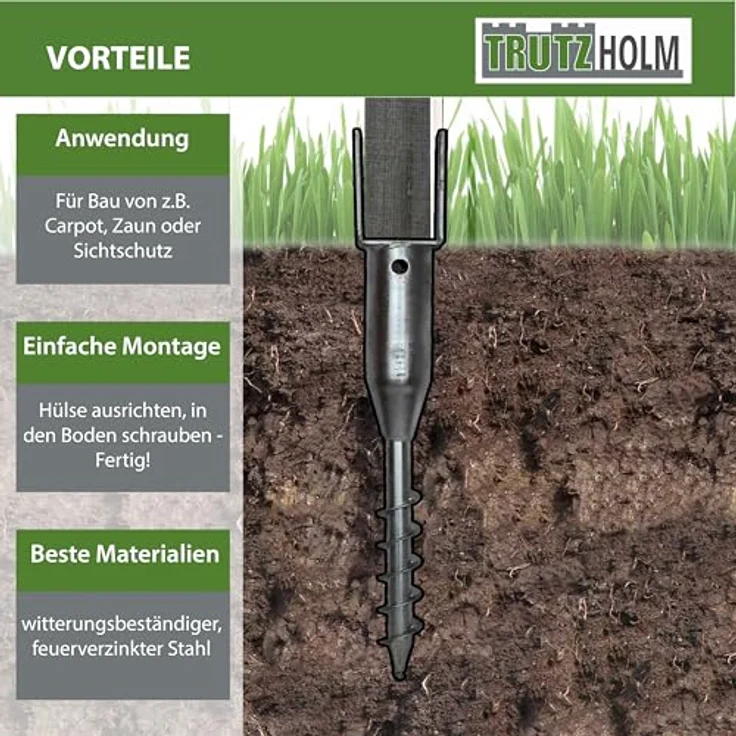TRUTZHOLM U-Profil Bodenhülse zum Einschrauben, 6x langlebige feuerverzinkte Bodenhülsen 9x9 cm, 68,5 cm Länge, einfache Montage ohne Betonieren – Bild 5