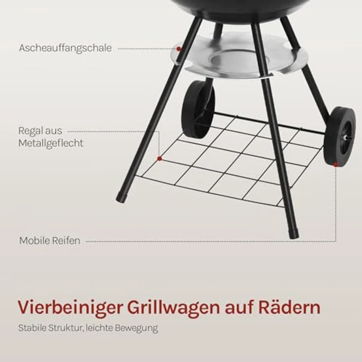Holzkohlegrill mit Räder für Garten Camping, Schwarz, 41,5 cm – Bild 6