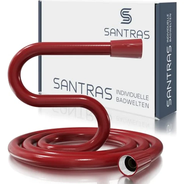SANTRAS® Duschschlauch PREMIUM Rot 1,25 m mit Durchflussbegrenzer – Besonders flexibler Brauseschlauch aus Easy Clean Material MADE IN GERMANY – Bild 1