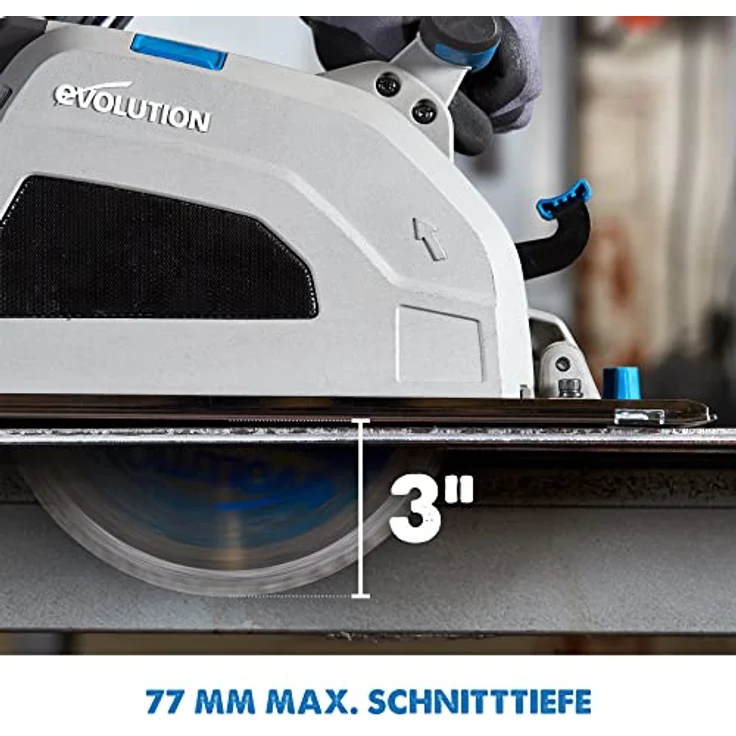 Evolution S210CCS 210mm Kreissäge aus Stahl - sofort bearbeitbar, ohne Hitze, Grat und Funken - inkl. Klinge aus Baustahl – Bild 3