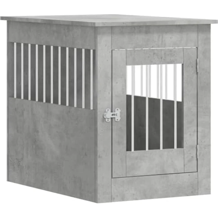 vidaXL Hundekäfig im Möbelstil, Abschließbar Hundebox mit Tür, Hundehütte Beistelltisch mit 2-in-1-Funktion, Hundehaus Haustierkäfig, Betongrau 55x80x68 cm Holzwerkstoff – Bild 1