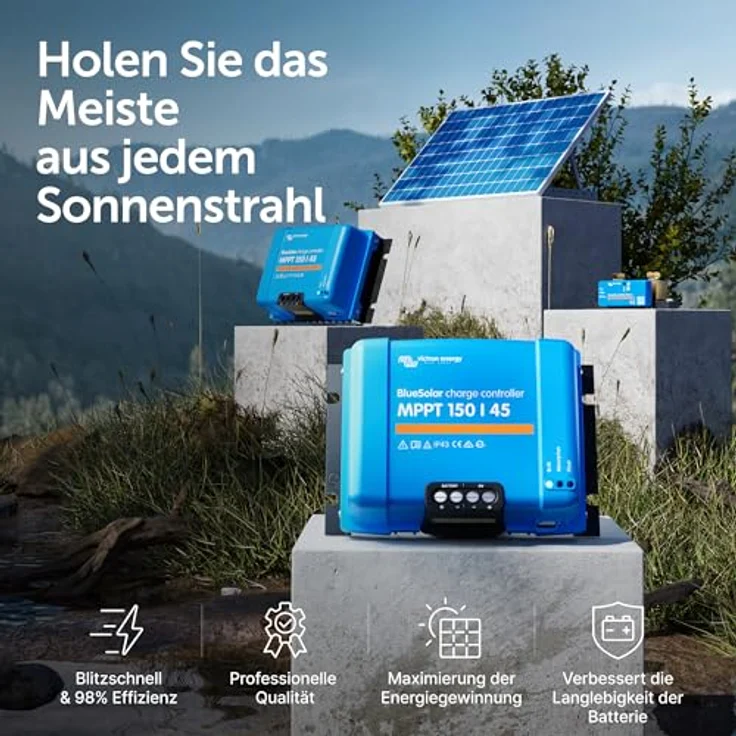 Victron MPPT 150/45 BlueSolar Laderegler, 12/24/48V, 45A, MPP Tracker, 650W bei 12V, 1.300W bei 24V, integrierter Verpolungsschutz – Bild 3