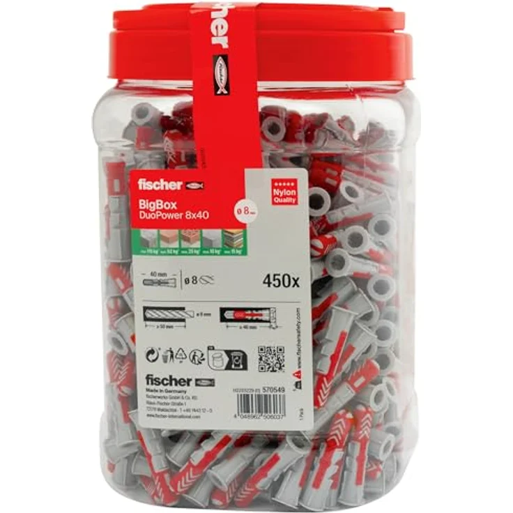 fischer DuoPower BigBox 8 x 40, Universaldübel, leistungsstarker 2-Komponenten-Dübel, 450 Stück – Bild 2