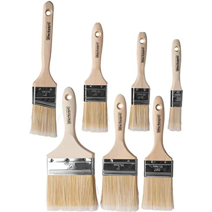 Werkzeyt Pinsel-Set 7-teilig - Für wasserbasierte Farben & Lacke - Bestehend aus geraden & schrägen Flachpinsel - Helle Kunststoffborsten - Borstenstärke 6 / Malerpinsel / B21624