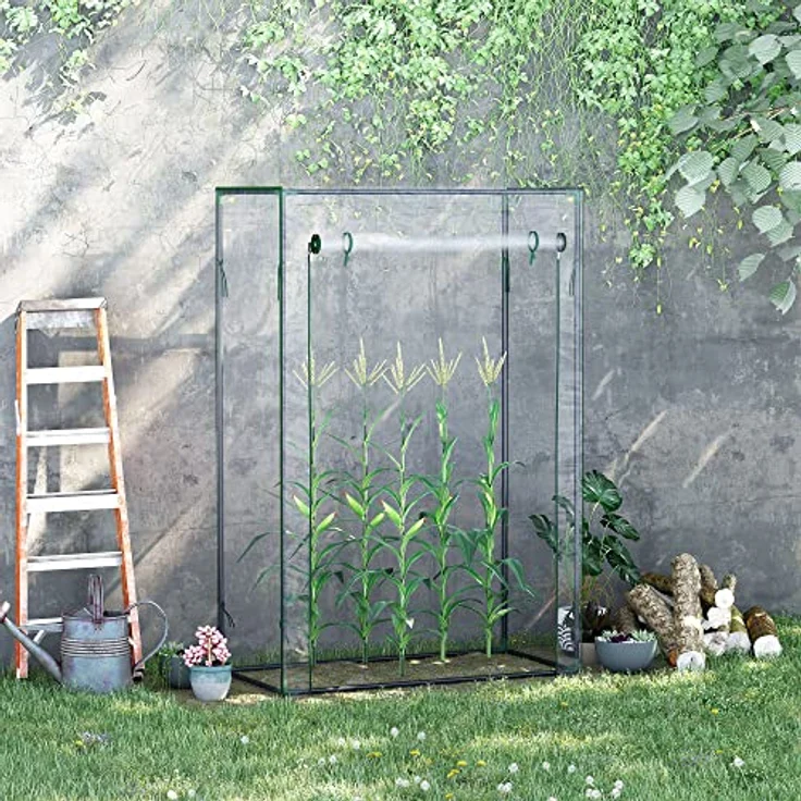 Outsunny Gewächshaus Treibhaus Tomatenhaus Frühbeet mit Tür zum Aufrollen Stahl Kunststoff Transparent 100x50x150cm – Bild 2