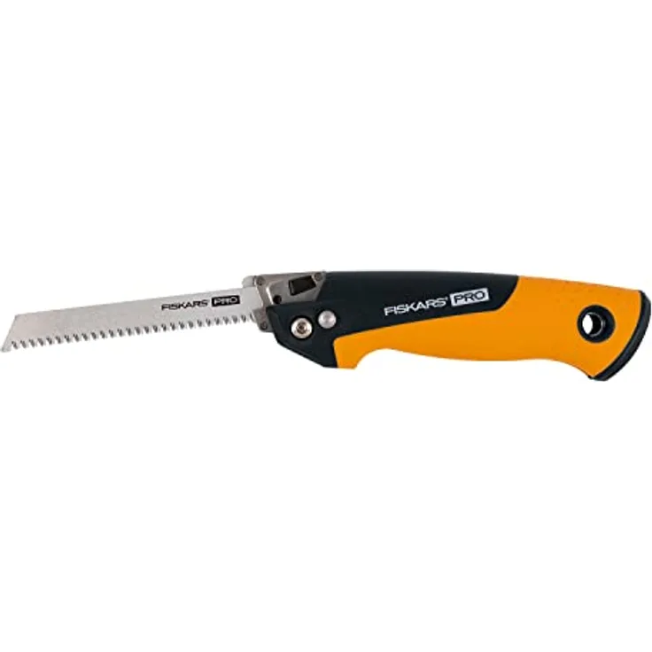 Fiskars Pro Kompakte Klappsäge, Inkl. 2 Sägeblättern, Sägeblattlänge: 15 cm, 13 TPI und 24 TPI, Schwarz/Orange, PowerTooth, 1062934
