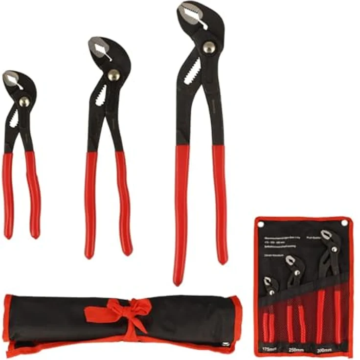 BOOMET Wasserpumpenzange Set · 3er Set 175mm 250mm 300mm · Verstellbare Rohrzange mit Druckknopf · Zangenschlüssel mit Feinverstellung per Knopfdruck · Chrom-Vanadium-Stahl · Ergonomische Griffe · Vielseitig einsetzbar – Bild 1