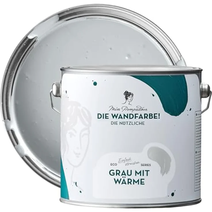 MissPompadour Wandfarbe Grau mit Wärme, abwaschbar, hohe Deckkraft, scheuerbeständig, 2,5 L, wasserbasiert – Bild 1