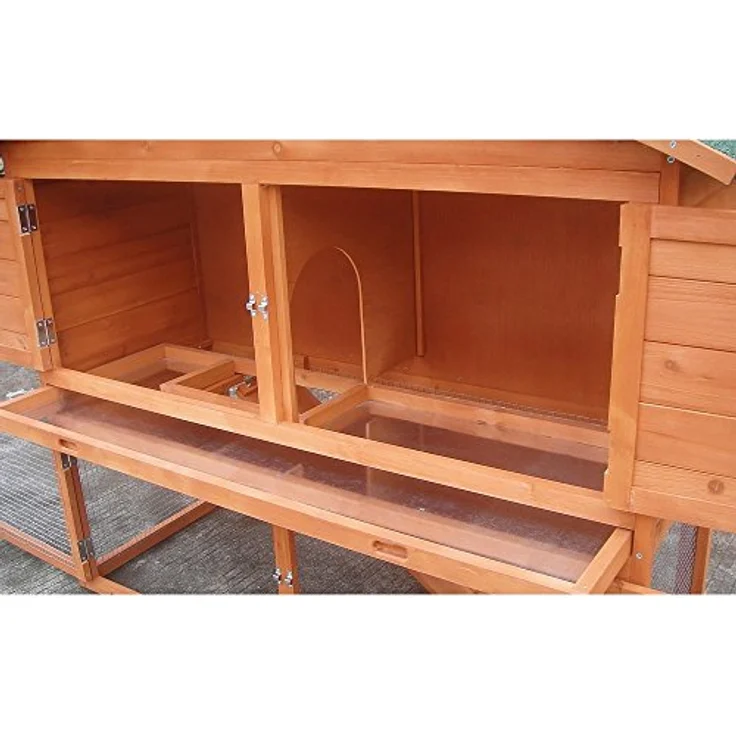 Melko Hasenstall Kleintierhaus mit Freilaufgehege, 120 x 56 x 98 cm, aus Holz, inkl. Rampe und Runddach – Bild 4