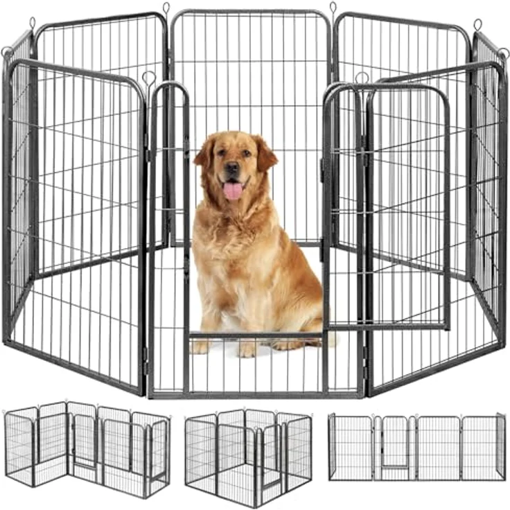Hundelaufstall Welpenlaufstall 4-10-teilig (Höhe 60cm, 80cm, 114cm) Laufgitter Freigehege Freilaufgehege Welpenzaun Tierlaufstall Welpenfreigehege Welpenauslauf, Hunde-Laufstall, faltbar, mit Tür – Bild 1