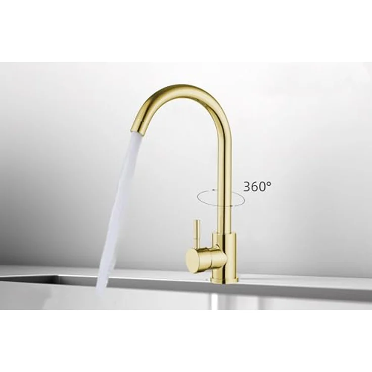 Faizee Möbel Granitspüle 48x50 +Armatur Gold, eckig, 48/50 cm - Hitzebeständig, langlebig, grau – Bild 3