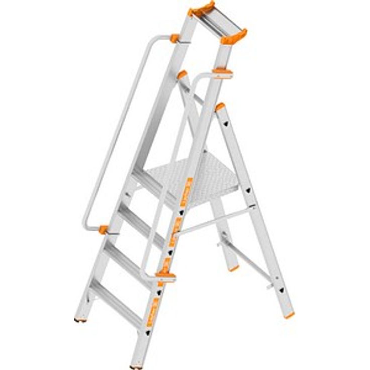 Layher Stehleiter einseitig TOPIC 1074, silber, 4 Stufen, Max. Arbeitshöhe 2,95 m, Rutschhemmung R12