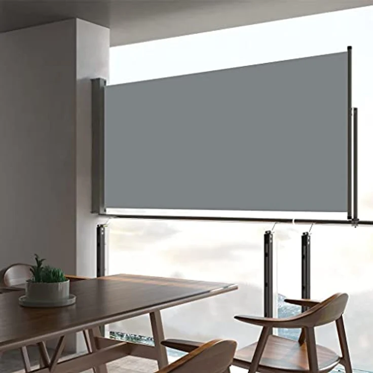 vidaXL Seitenmarkise Ausziehbar UV- und Wasserbeständig Sonnenschutz Sichtschutz Windschutz Seitenrollo Markise Balkon Garten Terrasse 80x300cm Grau – Bild 2