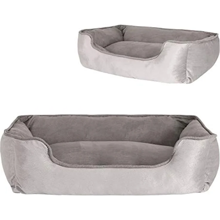 lionto Hundebett 2-in-1 mit komfortablem Einstieg, 110x80 cm, Wildlederoptik, grau – Bild 4