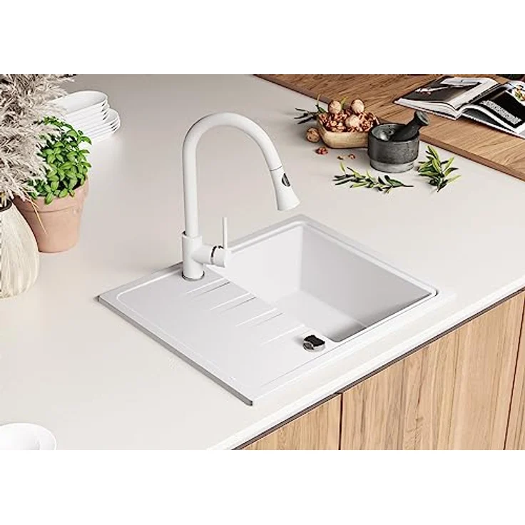 Primagran Spülbecken 1 Becken Mailand, Weiß 62x50cm - Hitzebeständig, schmutzabweisend, 35 Jahre Garantie – Bild 2