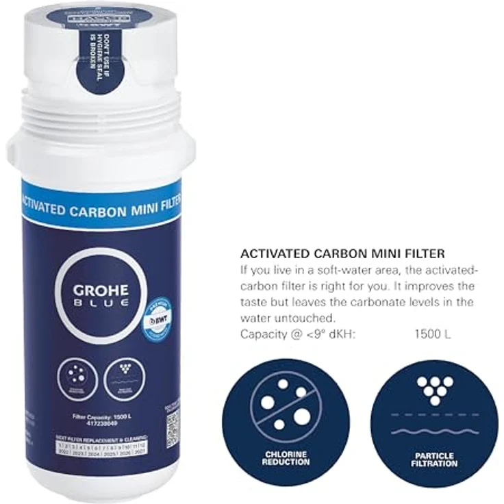 Grohe Blue Pure Start Starter Set, Küchenarmatur mit Mini Aktivkohlefilter und separatem Griff für gefiltertes Wasser - Chrom – Bild 2