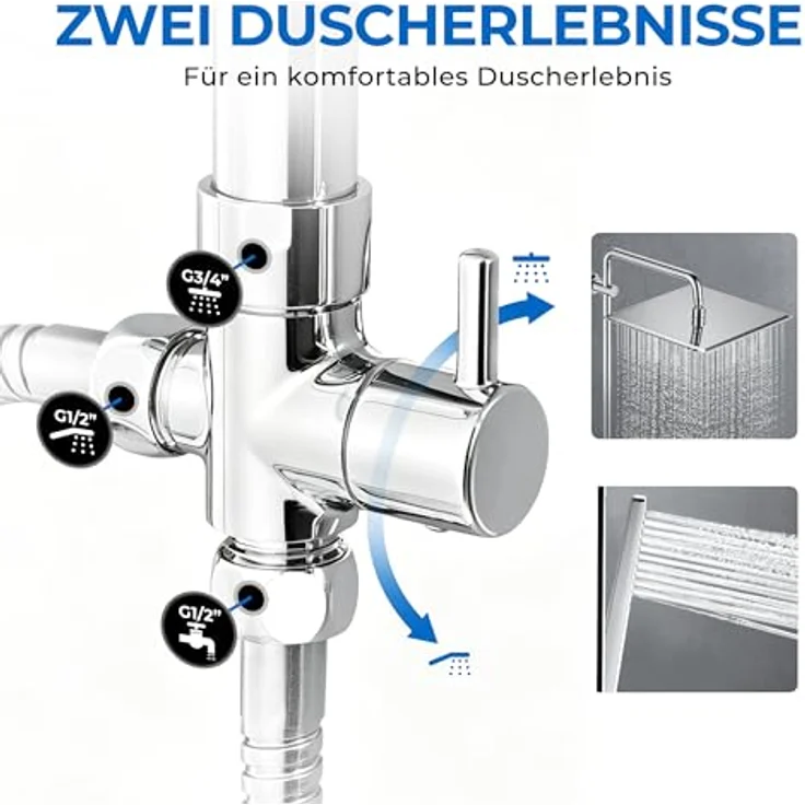 Görbach Regendusche Duschsystem, XL-Duschkopf 25x25cm, verstellbare Duschstange aus Edelstahl, Chrom – Bild 3