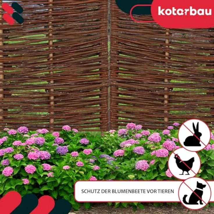 KOTARBAU® 5er Set Weidenzaun Beetbegrenzung, 60 x 40 cm, Braun, Wetterbeständiger Steckzaun für Beeteinfassung und Gartengestaltung – Bild 4
