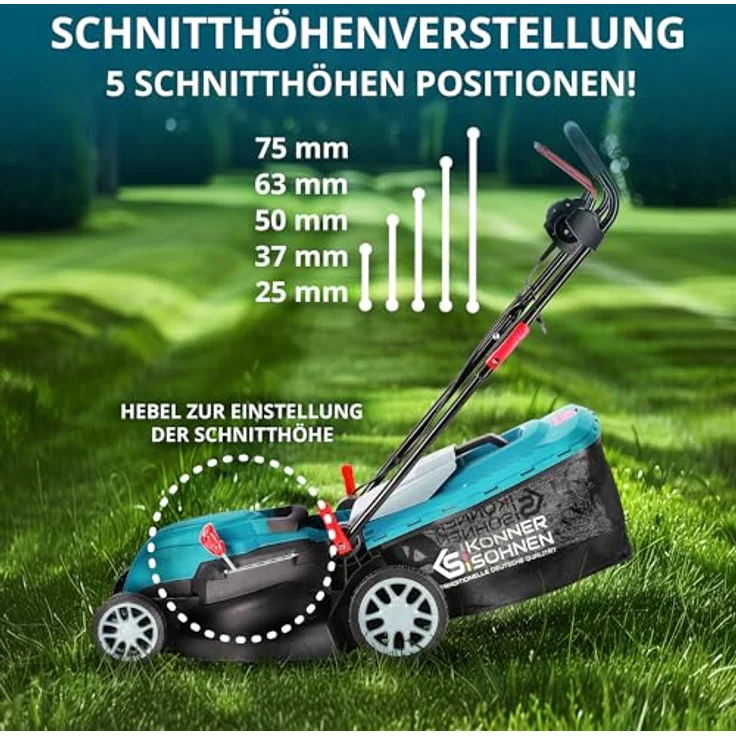 Könner & Söhnen Elektrorasenmäher KS 38LM, 38 cm Schnittbreite, 3250 U/min 1400 W, maximale Leistung ohne Unterbrechungen, schwarz-rot – Bild 4