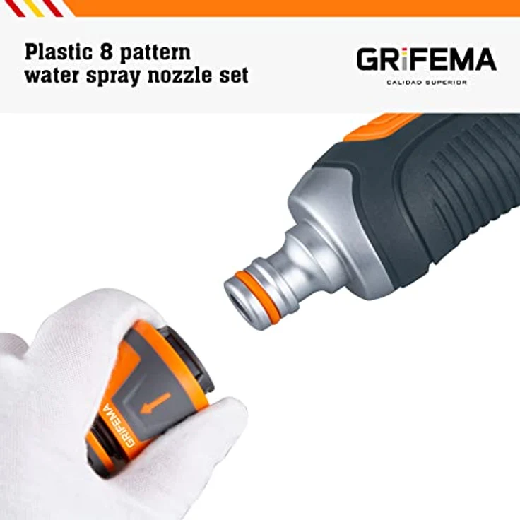 GRIFEMA Gartenbrause Anzug, Handbrause mit 8 Bewässerungsmustern, einstellbarem Wasserdurchfluss, ABS Kunststoff für Gartenbewässerung und Autowäsche – Bild 3