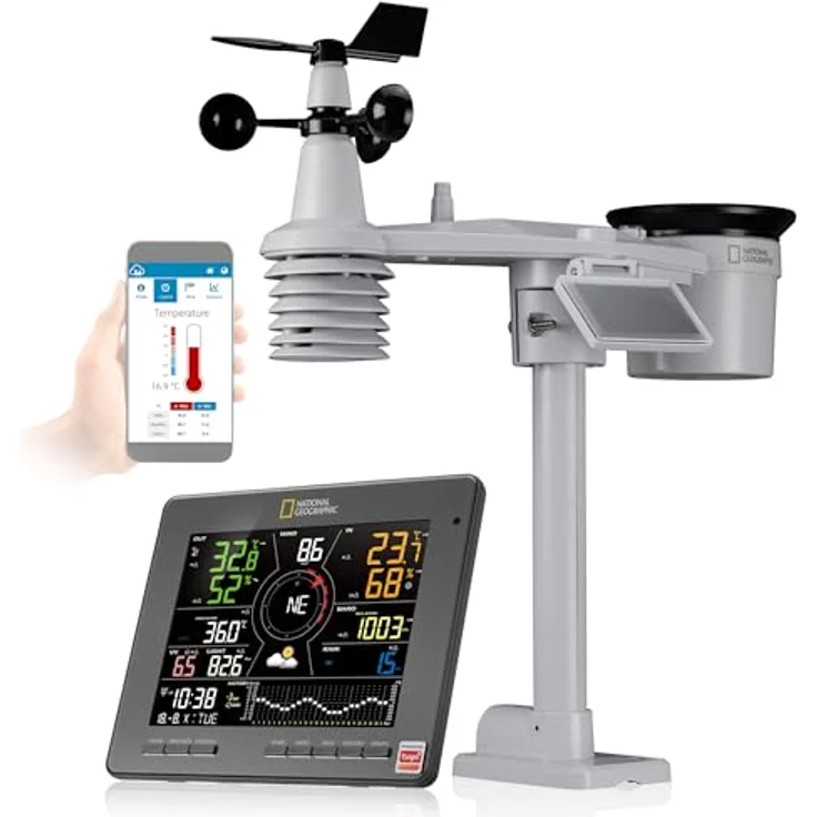 National Geographic Smarte Tuya Wetterstation 7-in-1 Sensor, WLAN, Luftqualität AQI, CO2, UV, 6-Tage-Prognose